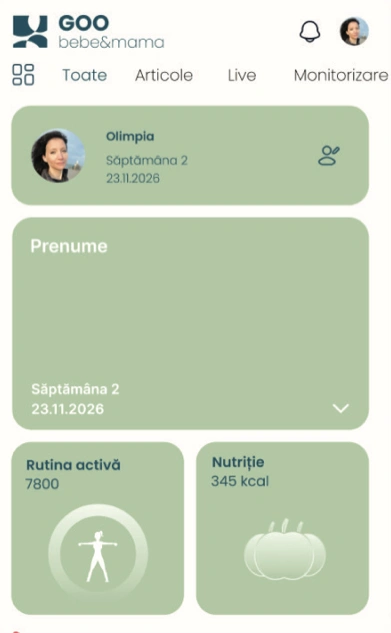 Captură din prezentarea GOO BEBE: secțiunea Mamă